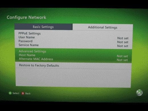 XBox 360 Additional Settings Screen XBox 360 Additional Settings Screen