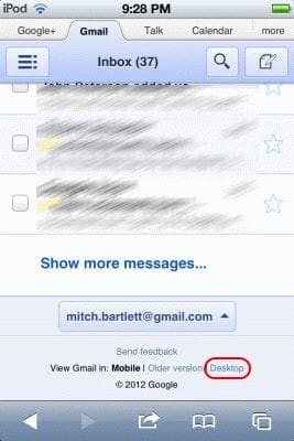 Desktop version link on Gmail Desktop version link on Gmail