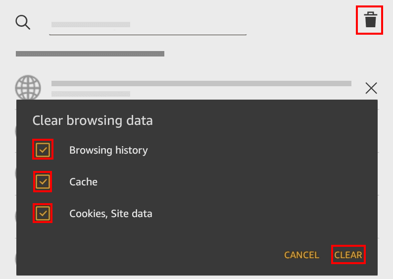 Clear browsing data on Amazon Silk app