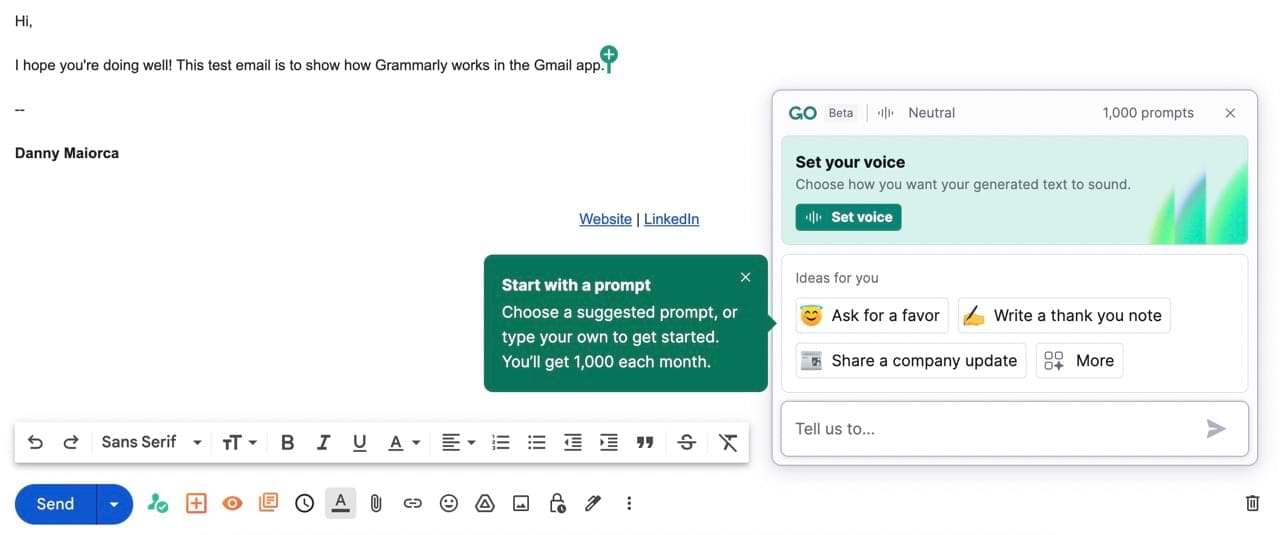 The Grammarly Chrome plugin working within Gmail