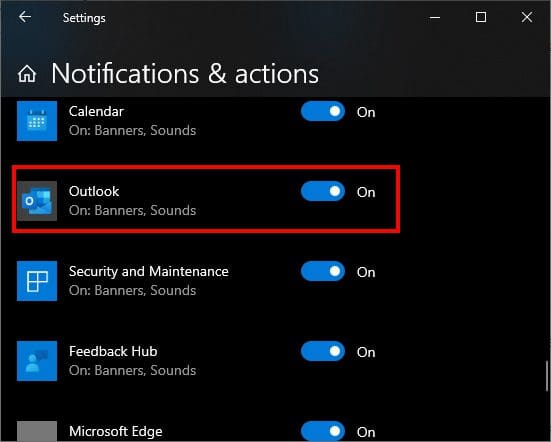 Windows Outlook Notification Setting