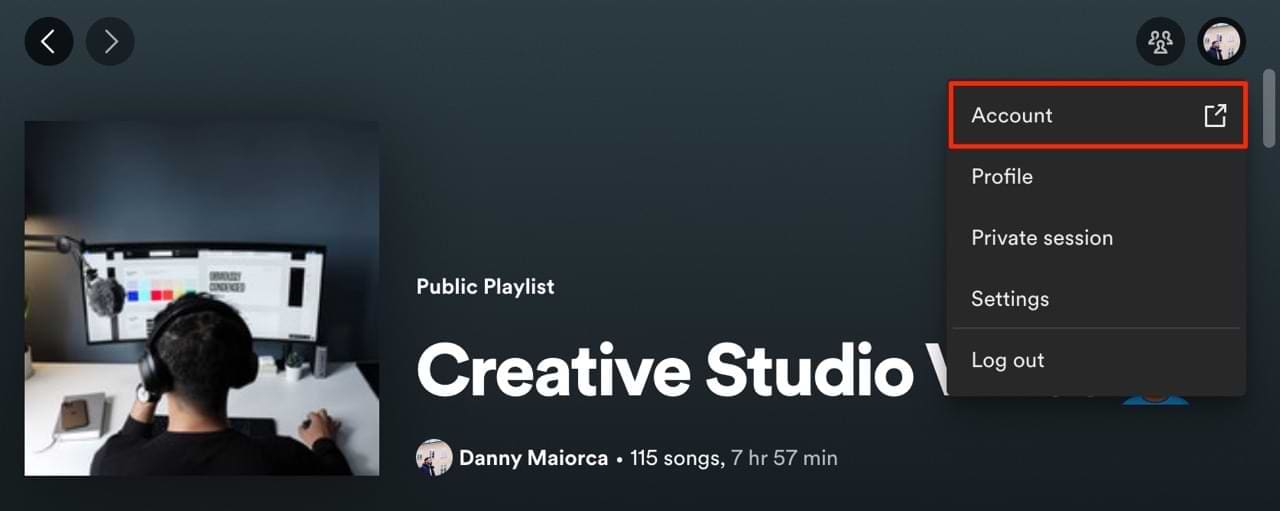 Click on accounts in Spotify settings