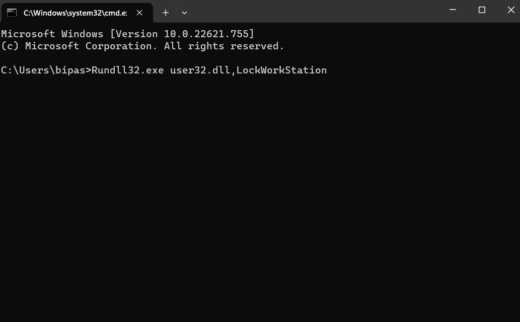 Use Command Prompt to lock the Windows 11 screen