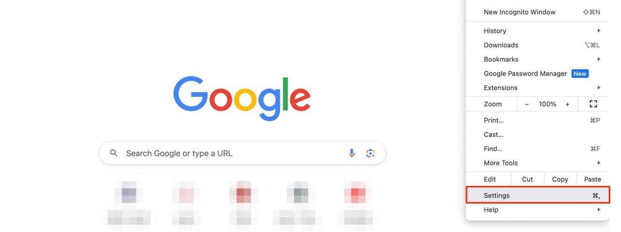 The option to pick the settings from the dropdown menu on Google Chrome