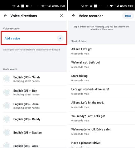 Waze voice options Android