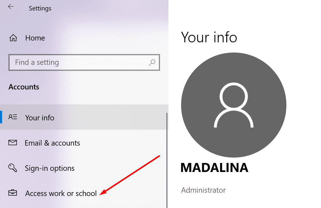 access work or school account windows 10 settings