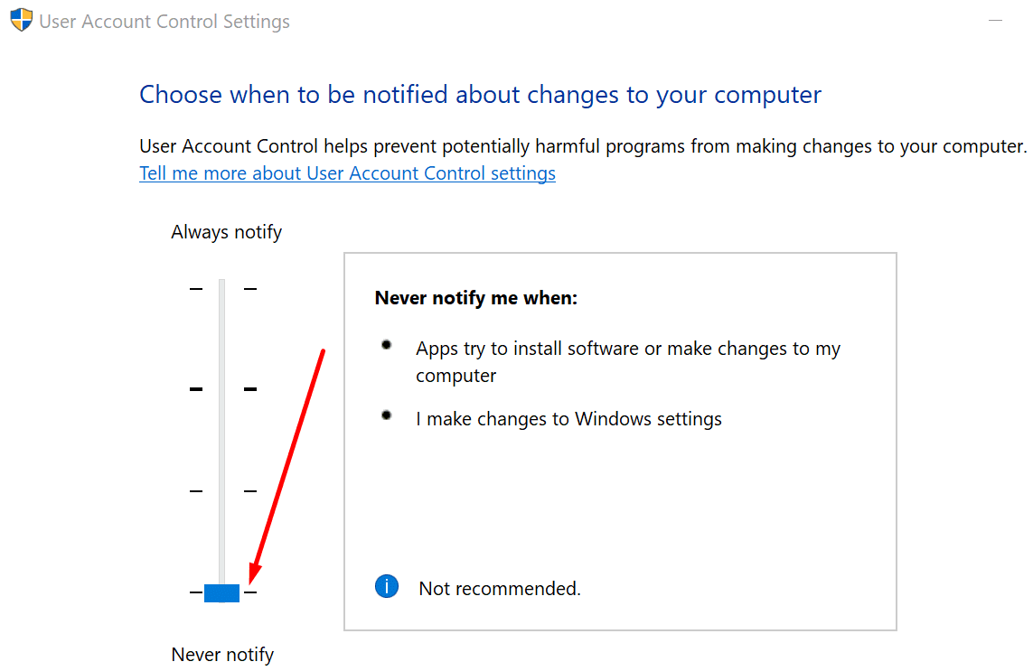 UAC disable notifications