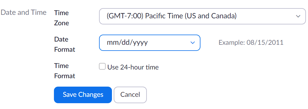 date time zoom settings