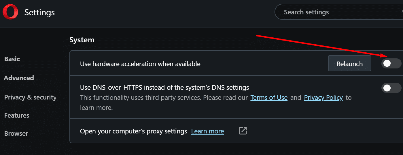 hardware acceleration opera browser