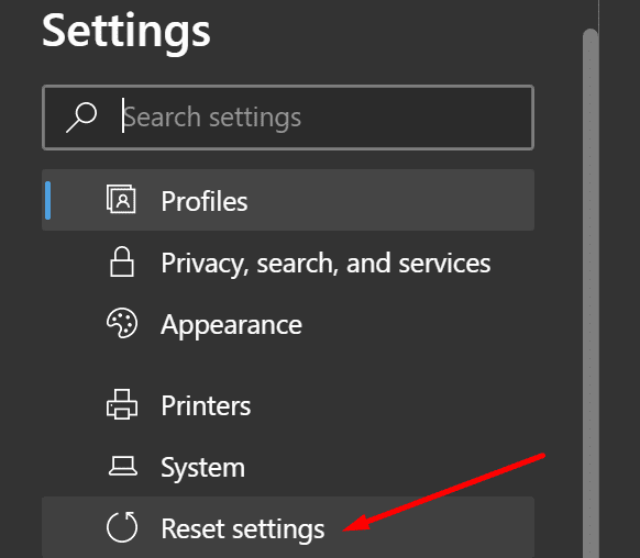 reset microsoft edge settings