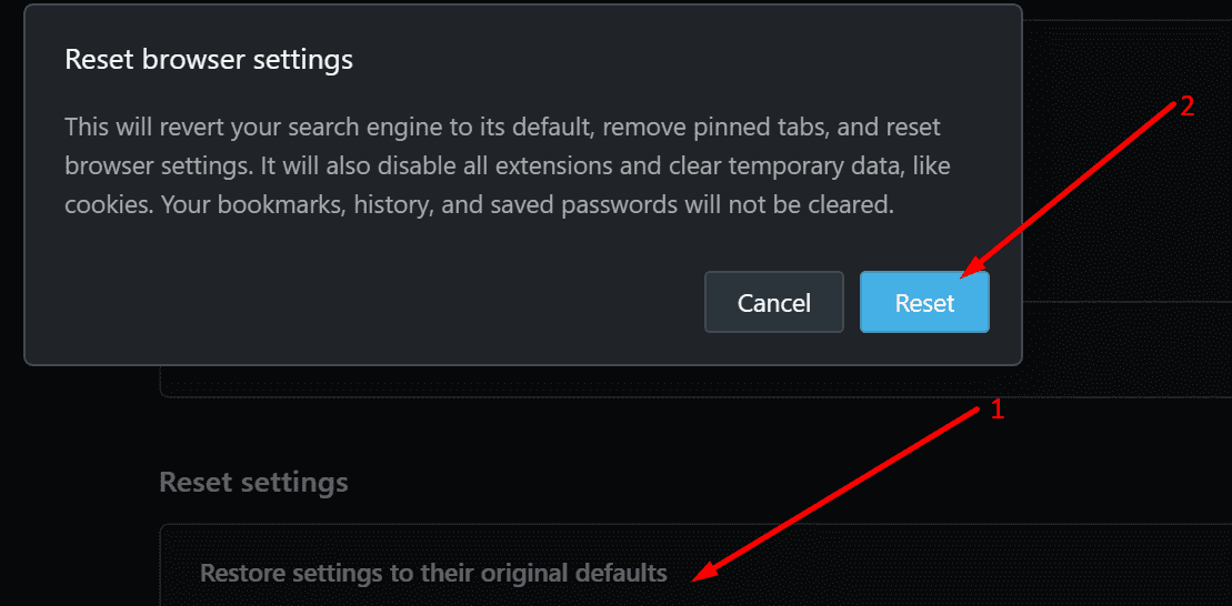 reset opera browser settings