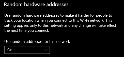 random hardware addresses wi-fi settings