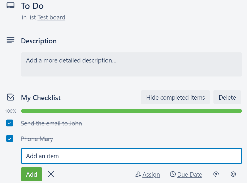 trello checklist completed