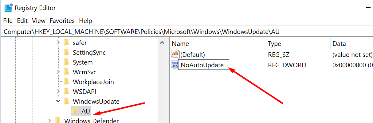 noautoupdate key registry editor windows 10