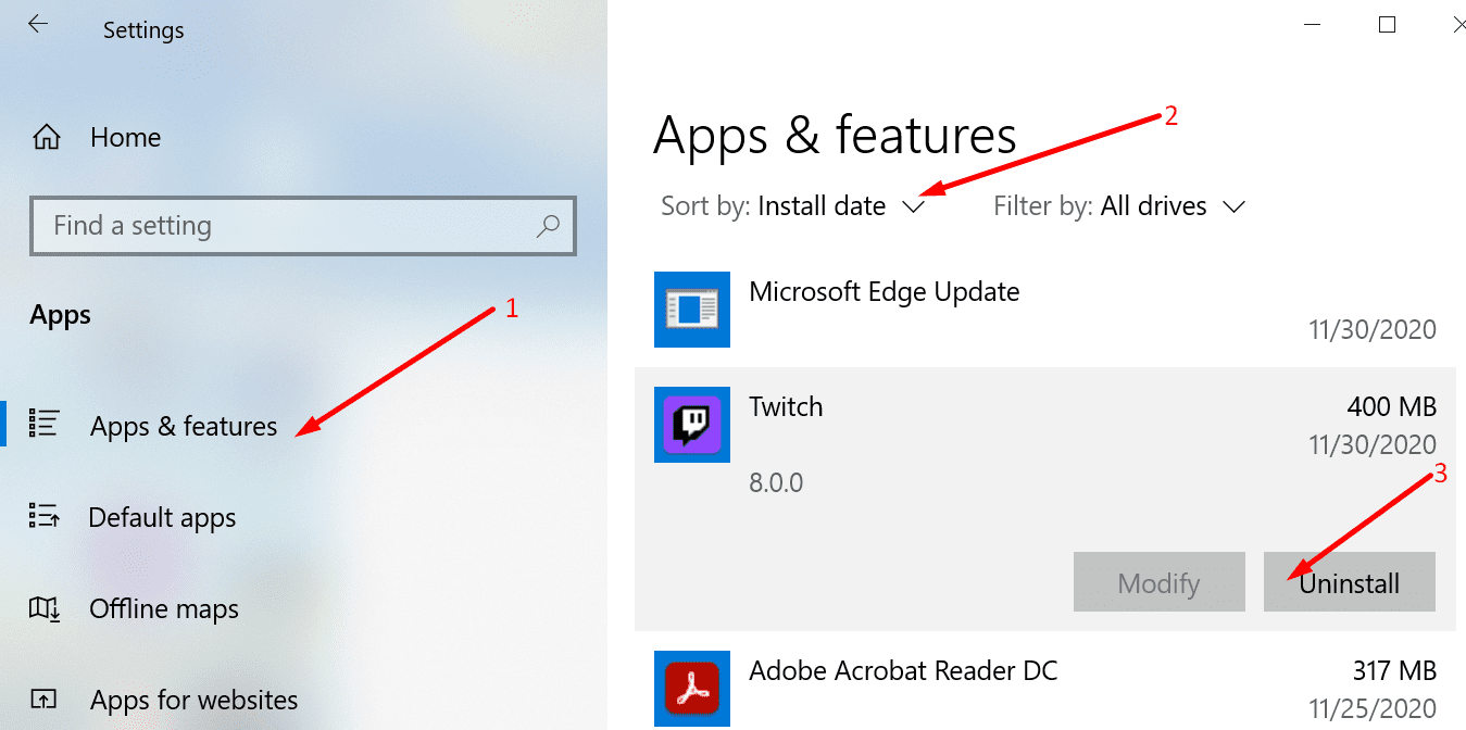 remove programs windows 10