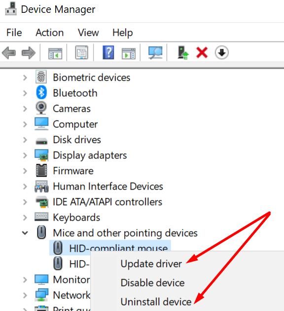 update reinstall mouse driver