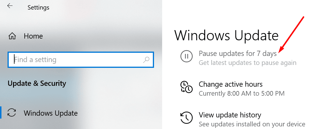 windows 10 pause updates for 7 days