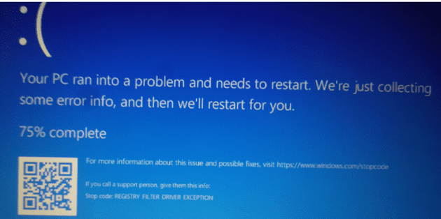 windows 10 registry filter driver exception error