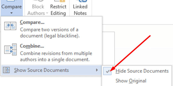 microsoft word hide source documents