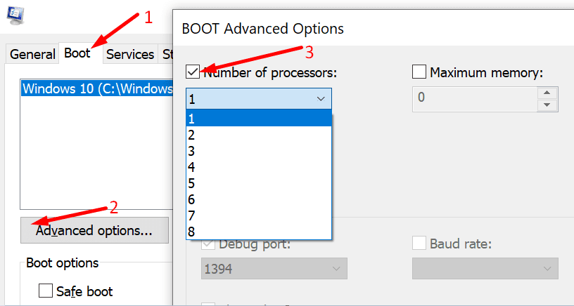 windows 10 enable all cores boot
