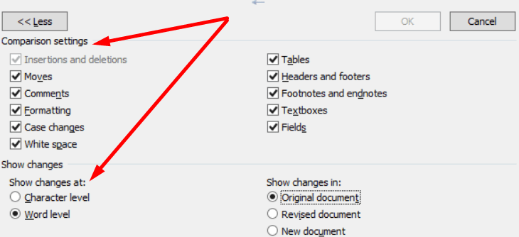 word combine documents settings