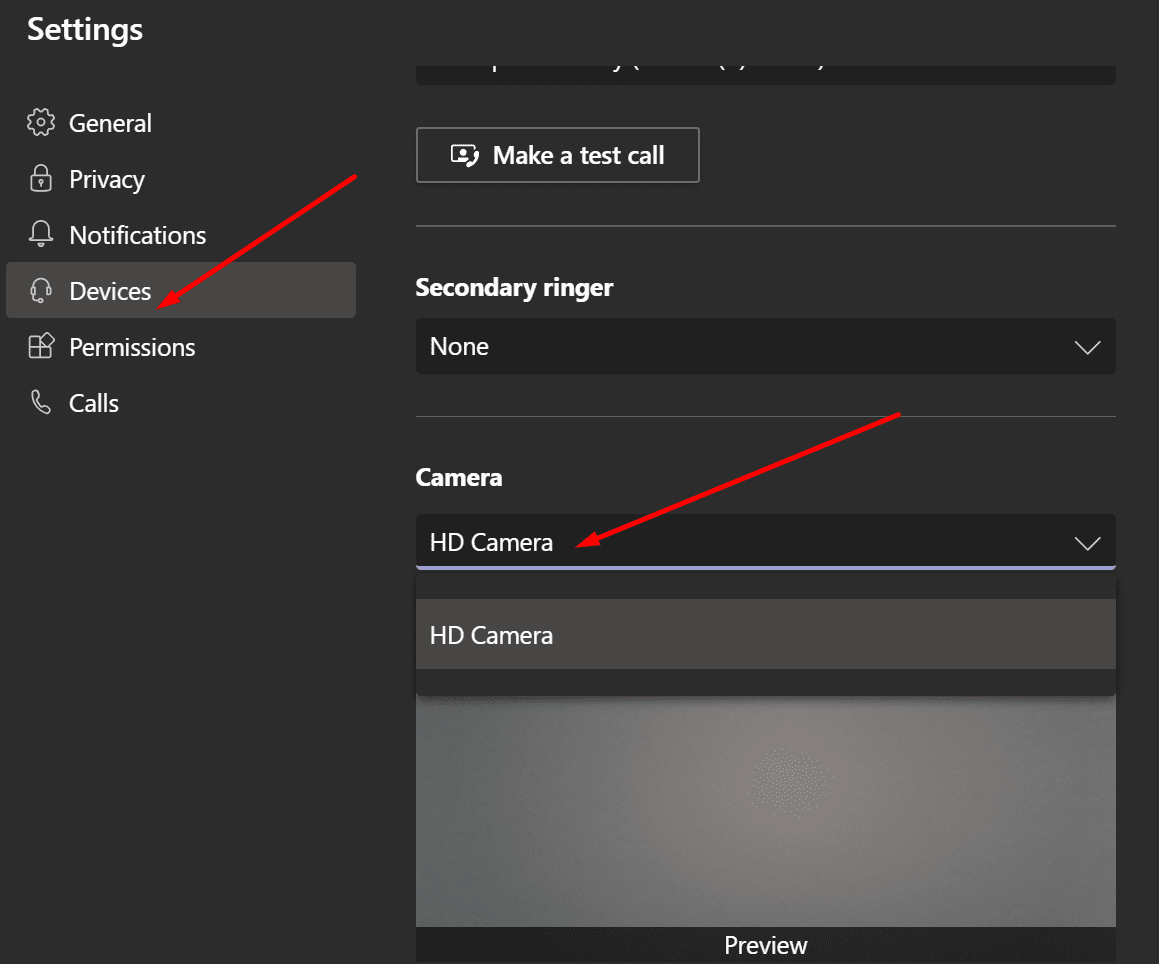 ms teams camera settings