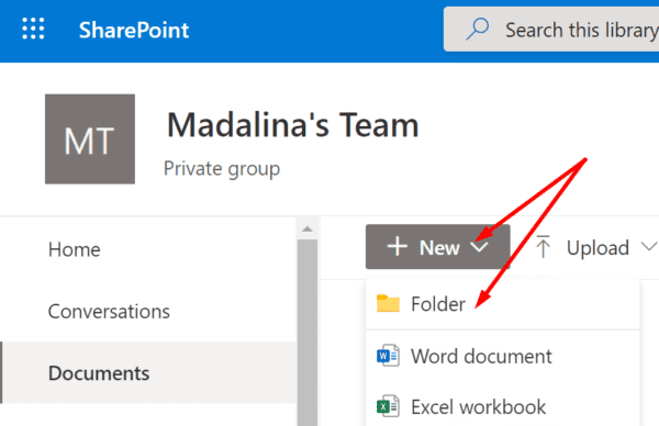 sharepoint new folder