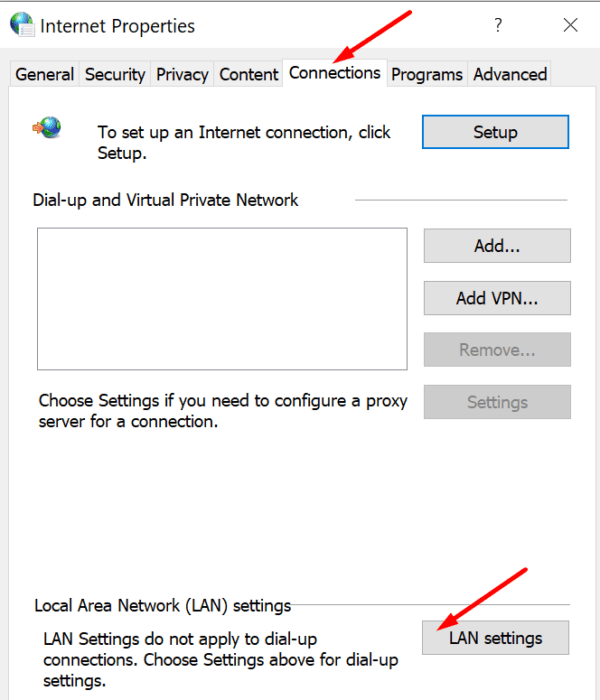 LAN settings internet options