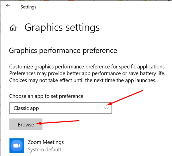 graphics performance preference windows 10