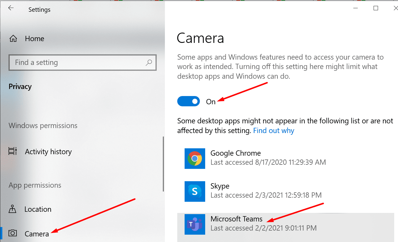 microsoft teams permission access camera