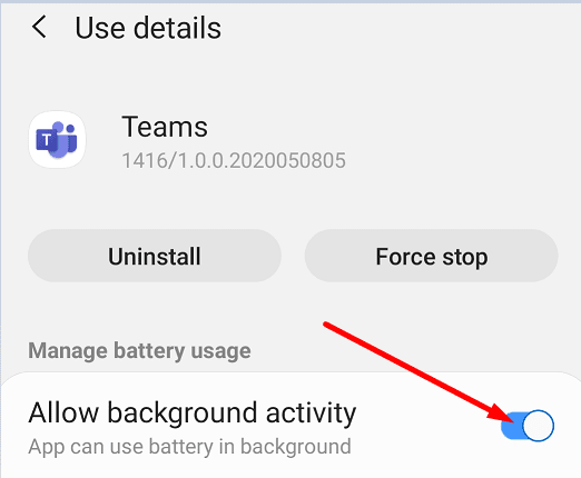 teams app allow background activity