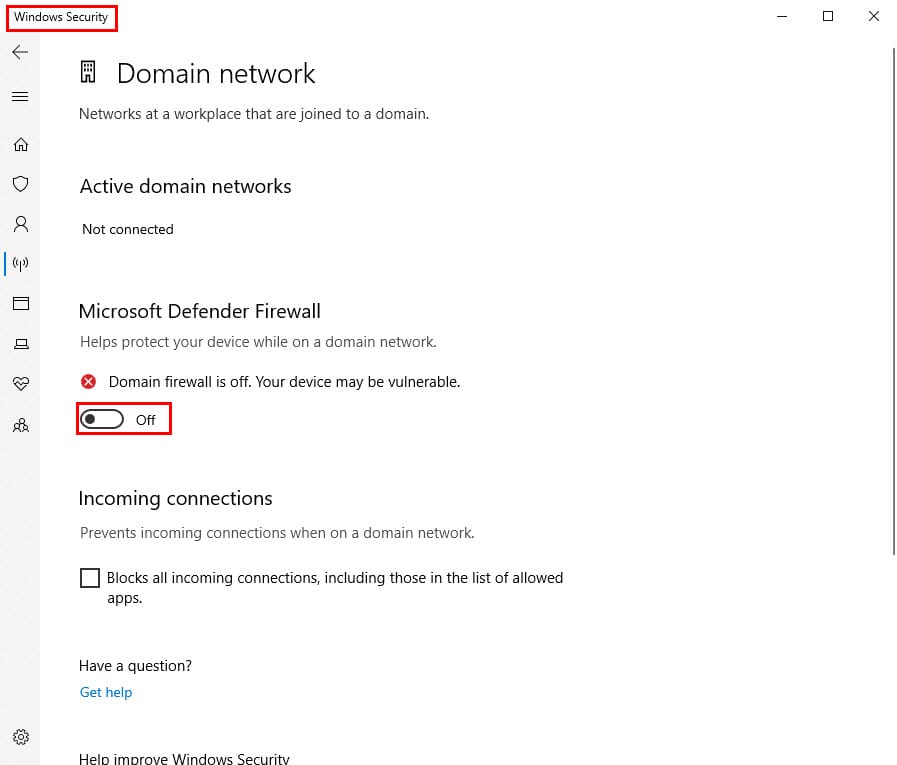Deactivate Windows Defender Firewall briefly