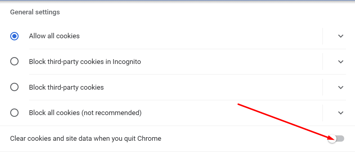 clear cookies and data when you quit chrome