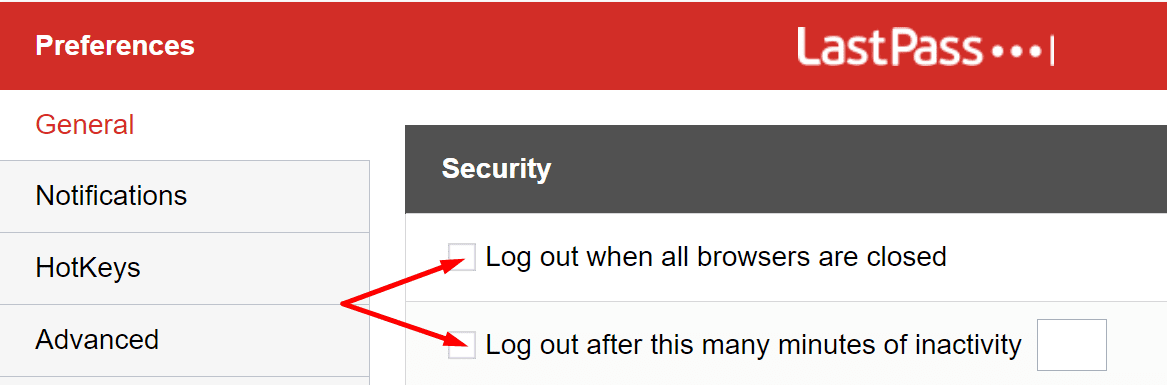 lastpass automatic log out settings