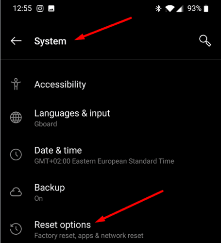 oneplus reset options