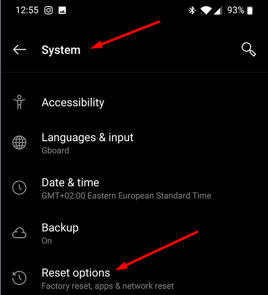 oneplus reset options