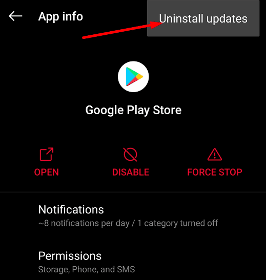 uninstall google play store updates oneplus