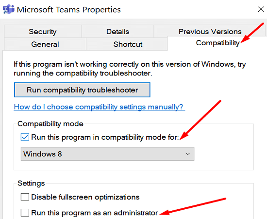 run teams app compatibility mode
