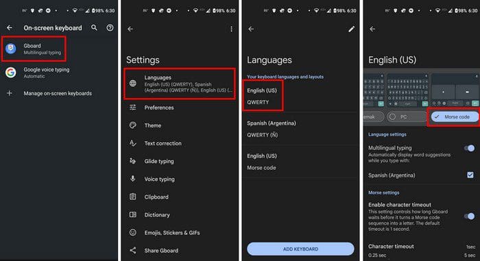 Turn on Gboard morse code