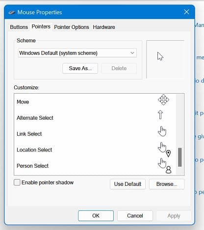 Mouse properties Windows 11