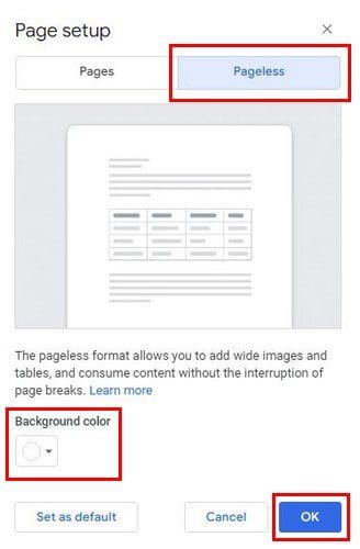 Pageless format options