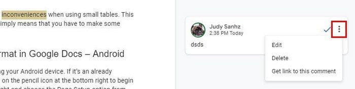 Erase Google Docs Comment