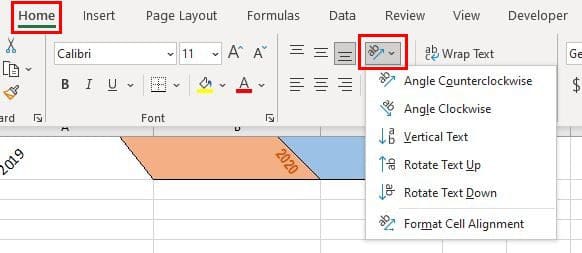 Tilt text Excel