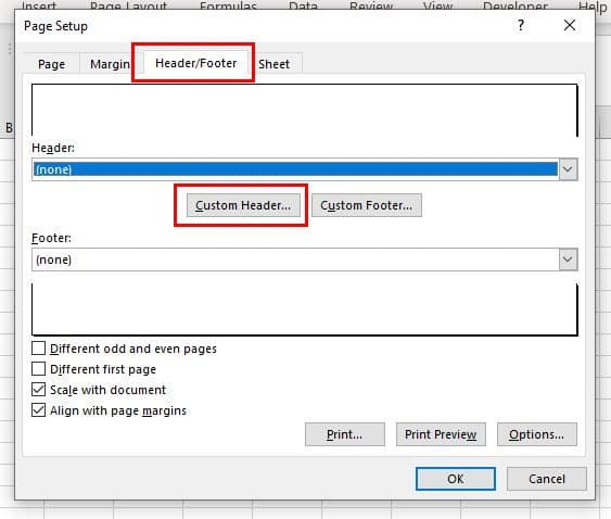 Page Setup Windows Excel