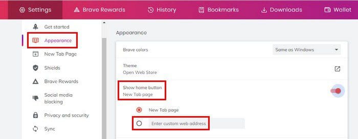 Brave browser home page custom