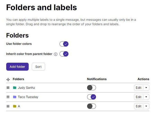 Folder Settings ProtonMail