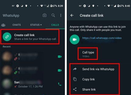 WhatsApp call link