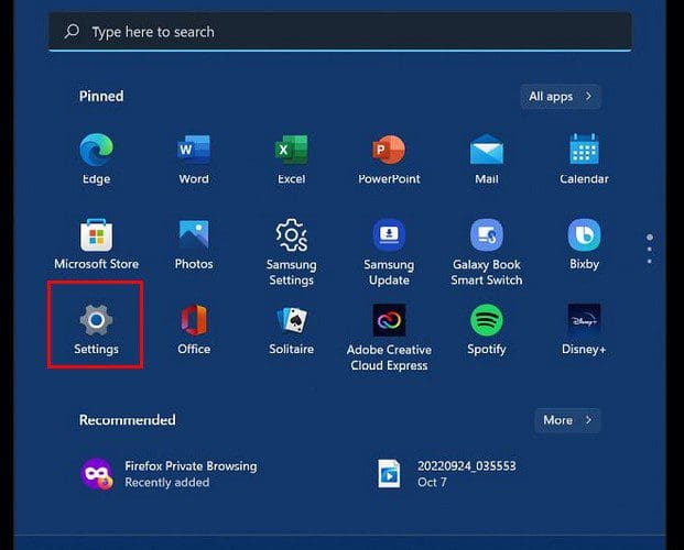 Windows 22 Settings