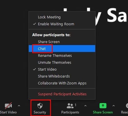 Zoom Security option chat