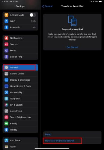 Factory Reset the iPad to resolve iPad keeps shutting down